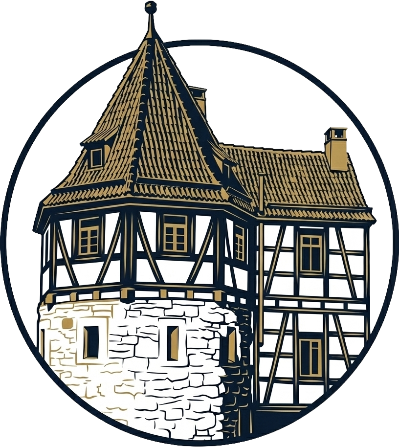 Logo der Klinik am Schellenturm mit Illustration des historischen Turms in Stuttgart