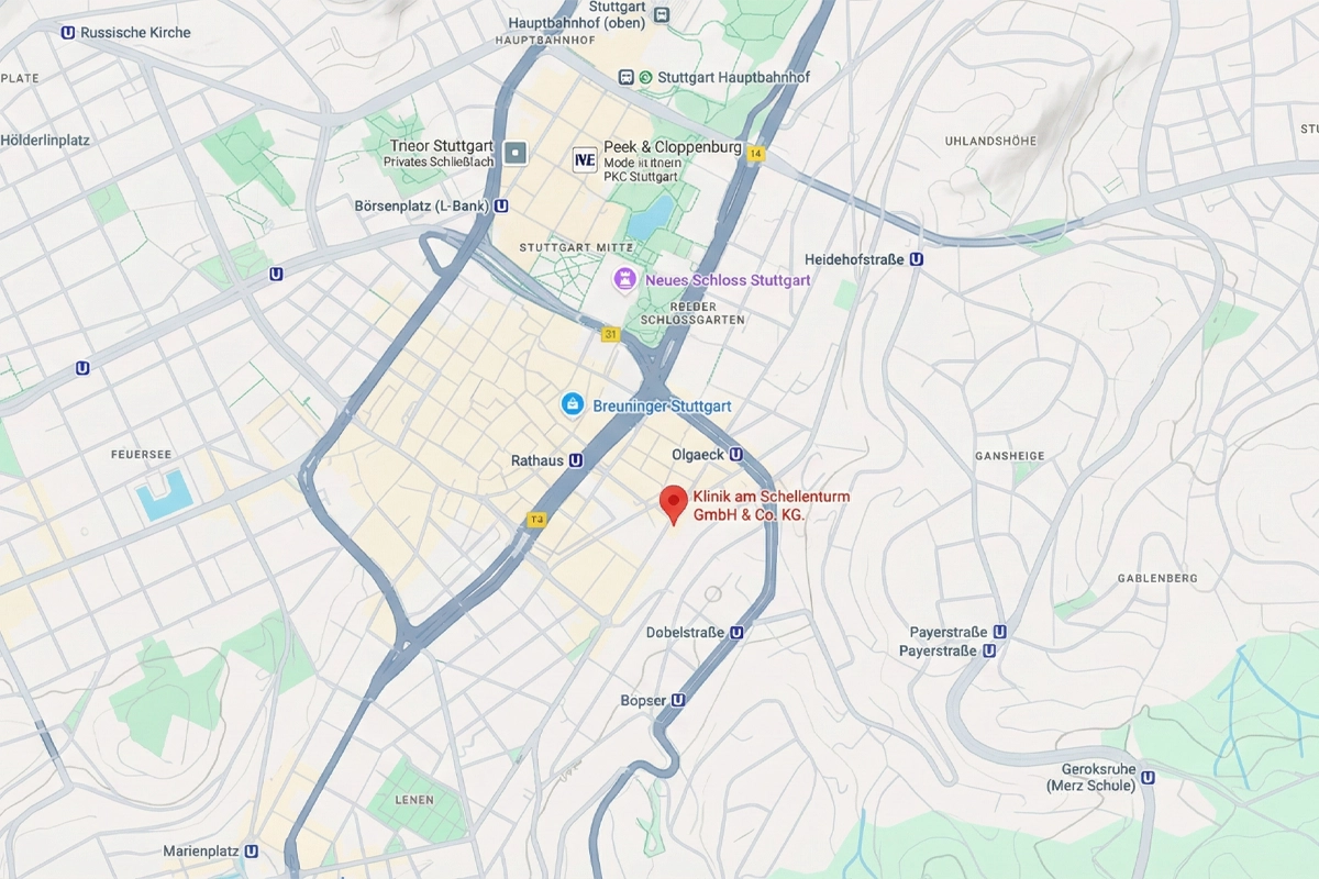 Kartenansicht der Klinik am Schellenturm im Zentrum von Stuttgart